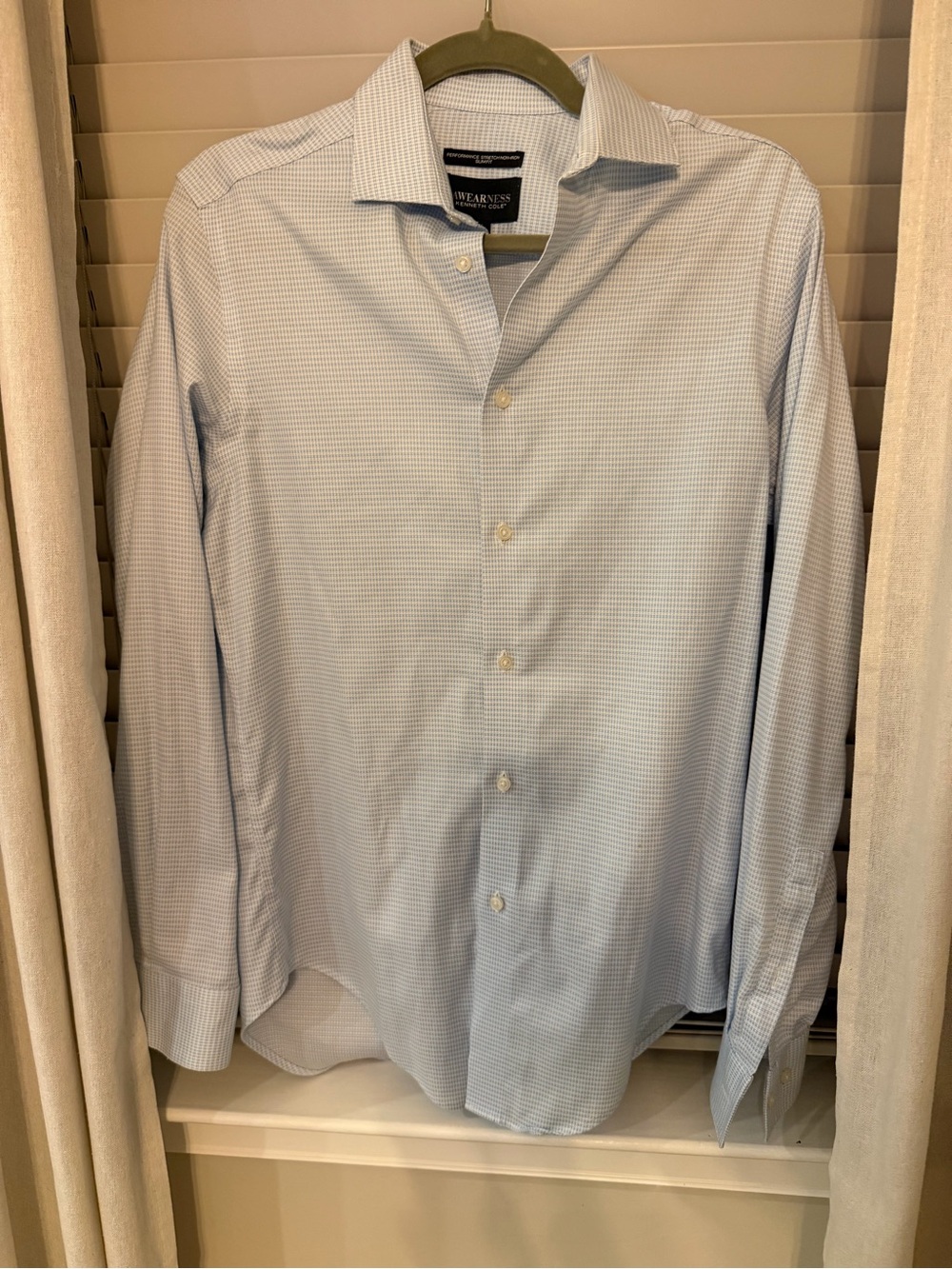 Kenneth Cole Reaction Light Blue Micro-Check Dress Shirt